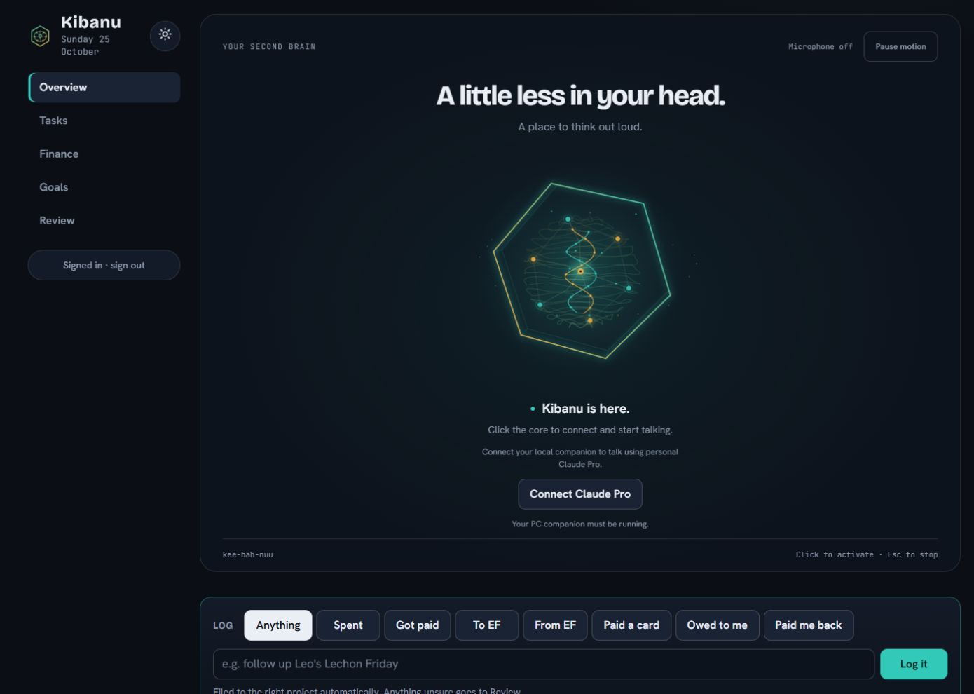 Kibanu voice companion and dashboard